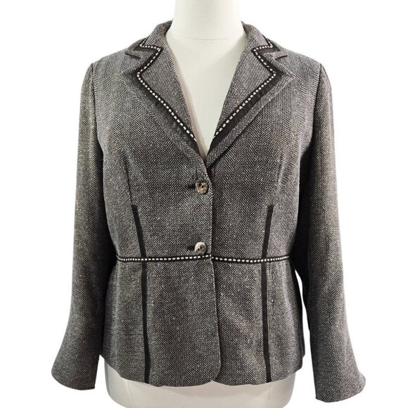 Coldwater Creek Brown Gray Herringbone Metallic Blazer Academia Preppy - Picture 1 of 9